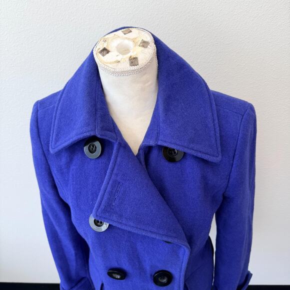 Charter Club Blue Pea Coat Womens Purple Warm Wool Blend Double Breasted Size 4 - Picture 5 of 13